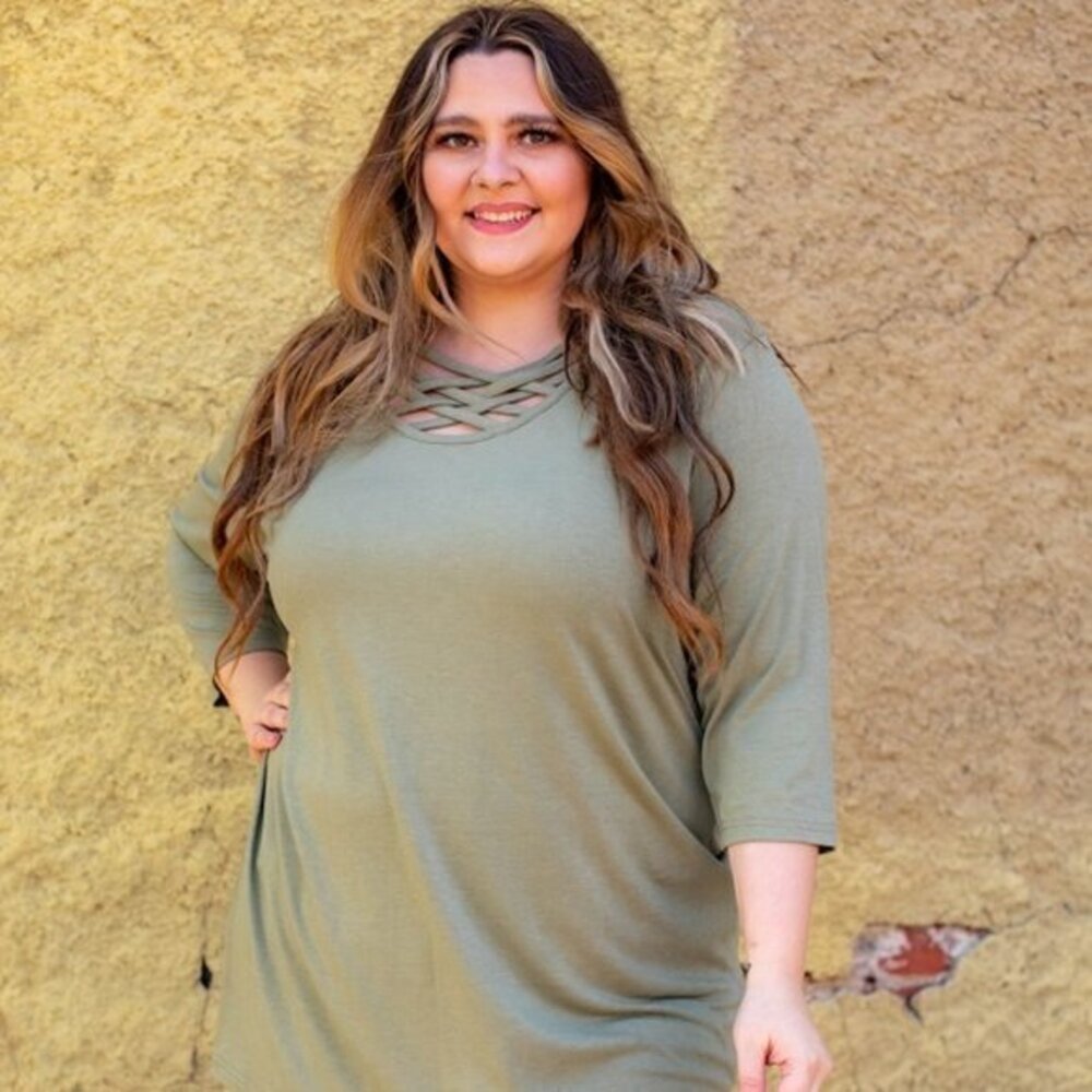 Tunic Crisscross neckline Olive Green Size 2X